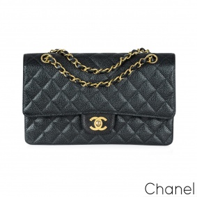 Chanel Vintage 24k Black Caviar Medium Classic Double Flap Bag Chanel Vintage 24k Black Caviar Medium Classic Double Flap Bag
